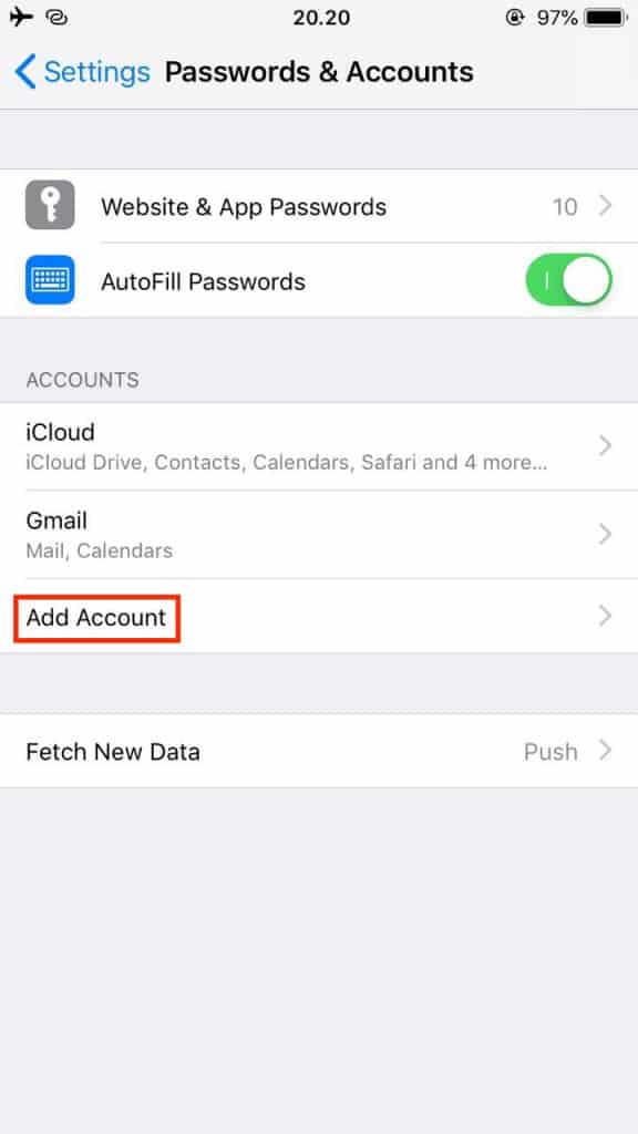 Add account email trên iOS